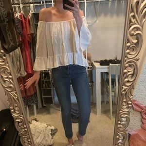 White off the shoulder flowy shirt